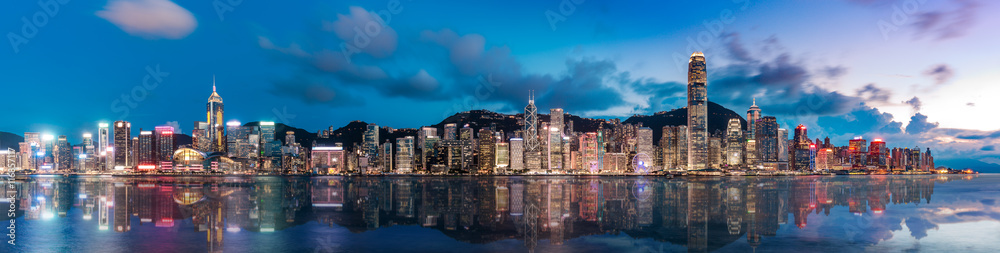 Naklejka premium Panorama image of Hong Kong Victoria Harbor Scenes 