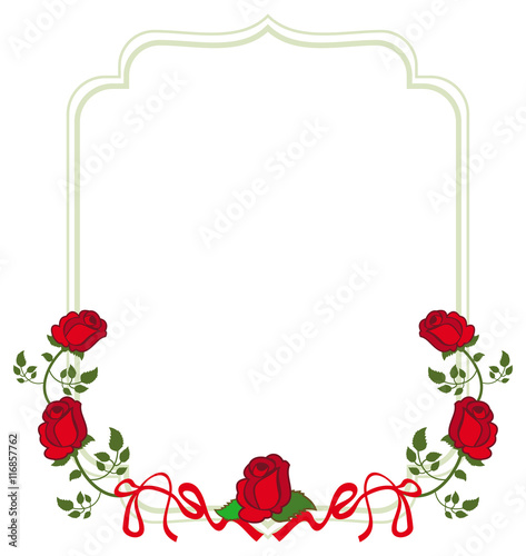 Round frame with red roses. Vector clip art.