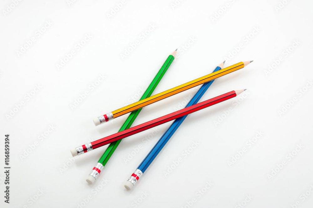Colorful Pencil  in fist   power of written word on white background