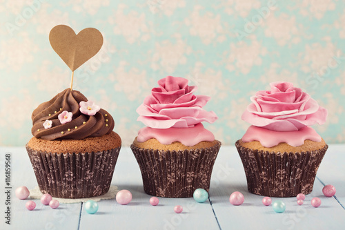 Cupcakes with heart cakepick photo