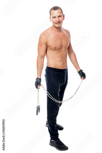 sportsman with a rope on a white background isolated