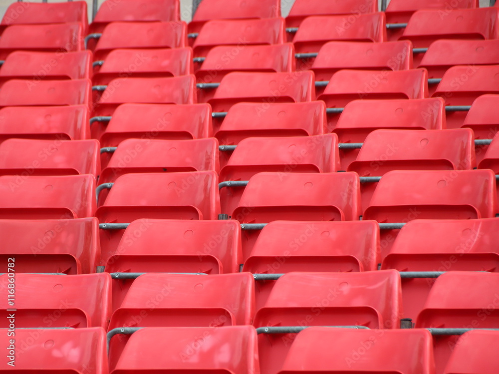 Fototapeta premium Stand Platform in Perspective with Red Plastic Seats