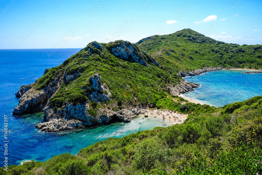 Fototapeta premium the best beach in Corfu island, Porto Timoni. Important tourist