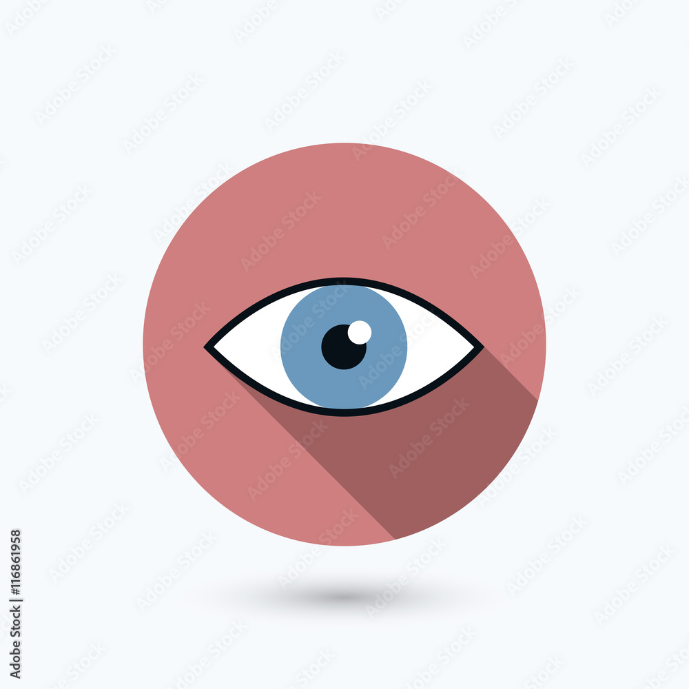 Vector flat eye icon with long shadow. Isolated on white background, eps 10. Vector flat eye icon with long shadow. Isolated on white background, eps 10.