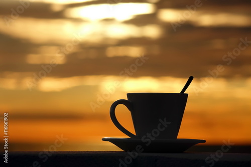 Cup Of Espresso Silhouette With Brazilian Coffee In Sunlight And