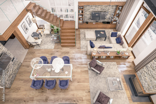 3D rendering of  living room of chalet