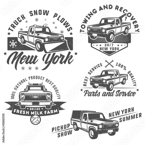 Set of truck and pickup for emlems and logo.