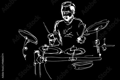 musician with a beard plays pop drums