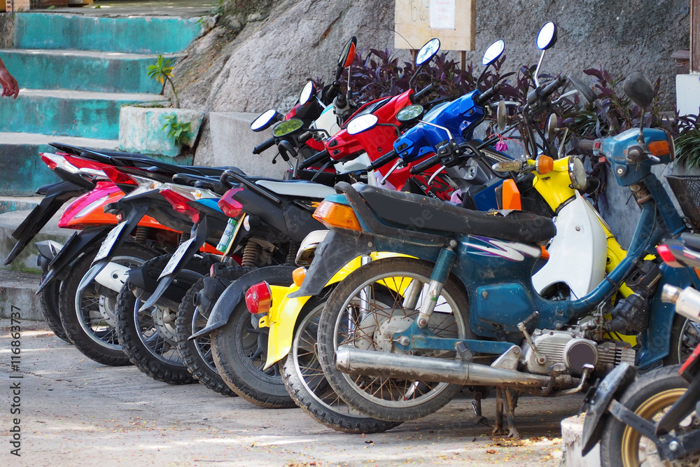 motorcycle parking area in front of office
