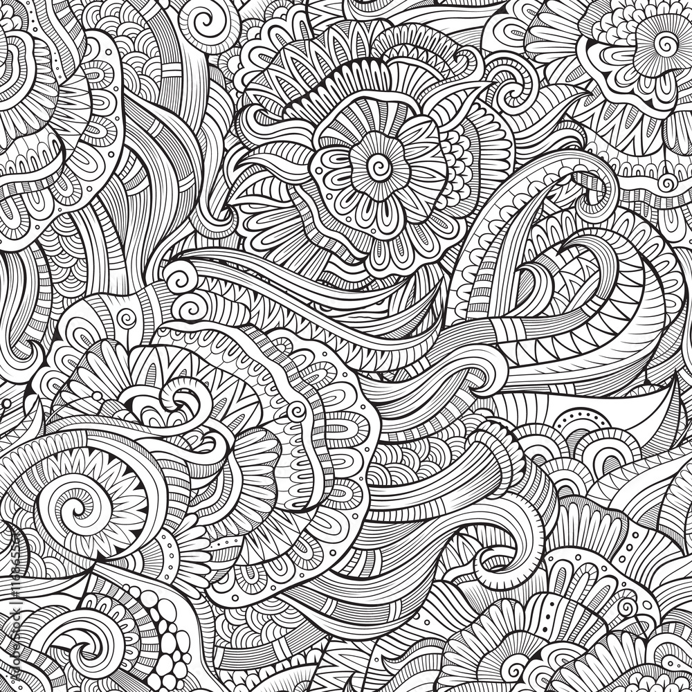 Beautiful decorative floral ornamental sketchy seamless pattern