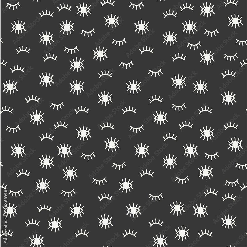 Hand drawn seamless pattern with open and close eyes. Wrapping paper. Abstract vector background. Casual texture. Illustration. Bohemian style. Tribal print. Ethnic doodle art elements. Eye pattern. Hand drawn seamless pattern with open and close eyes. Wrapping paper. Abstract vector background. Casual texture. Illustration. Bohemian style. Tribal print. Ethnic doodle art elements. Eye pattern.