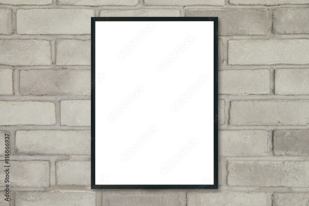 Mock up blank poster picture frame on brick wall. Mock up blank poster picture frame on brick wall.