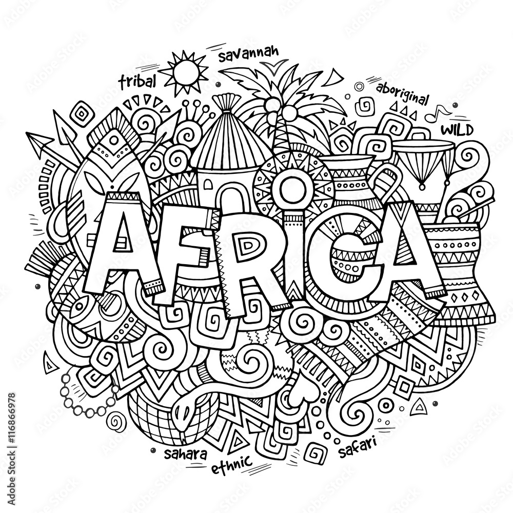 Africa ethnic hand lettering and doodles elements