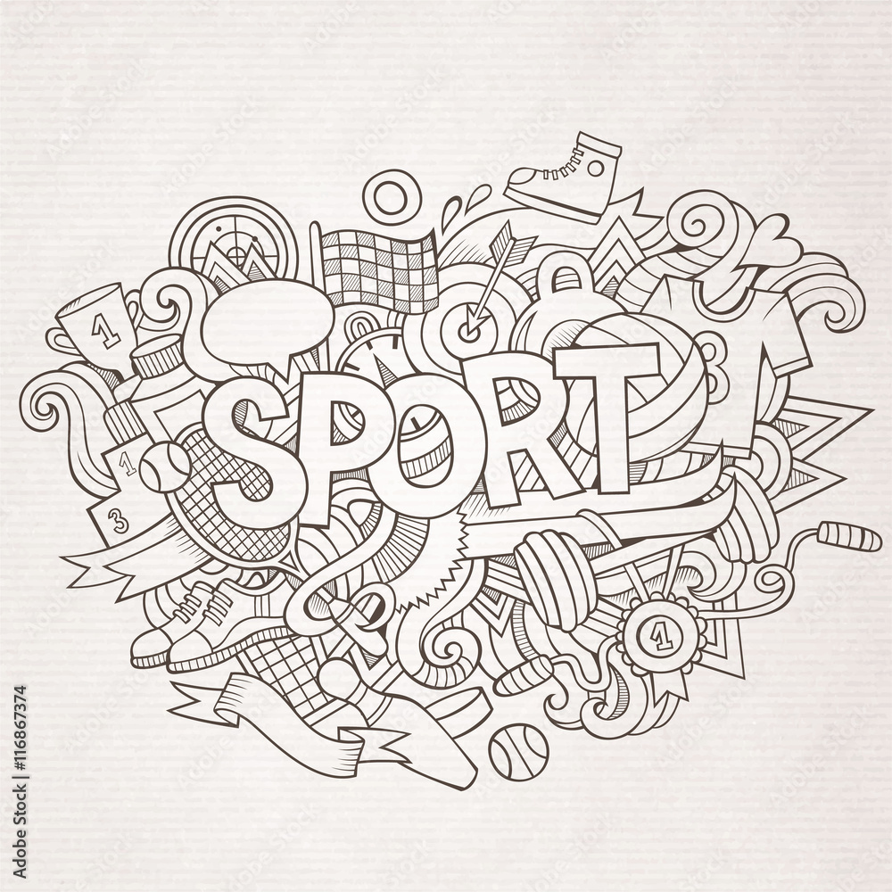 Sport hand lettering and doodles elements background.