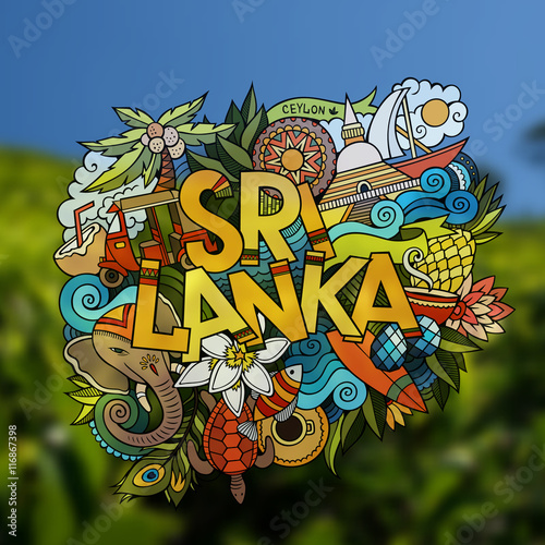 Sri Lanka hand lettering and doodles elements emblem