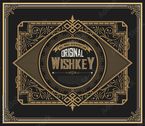 Old Whiskey label with vintage frames
