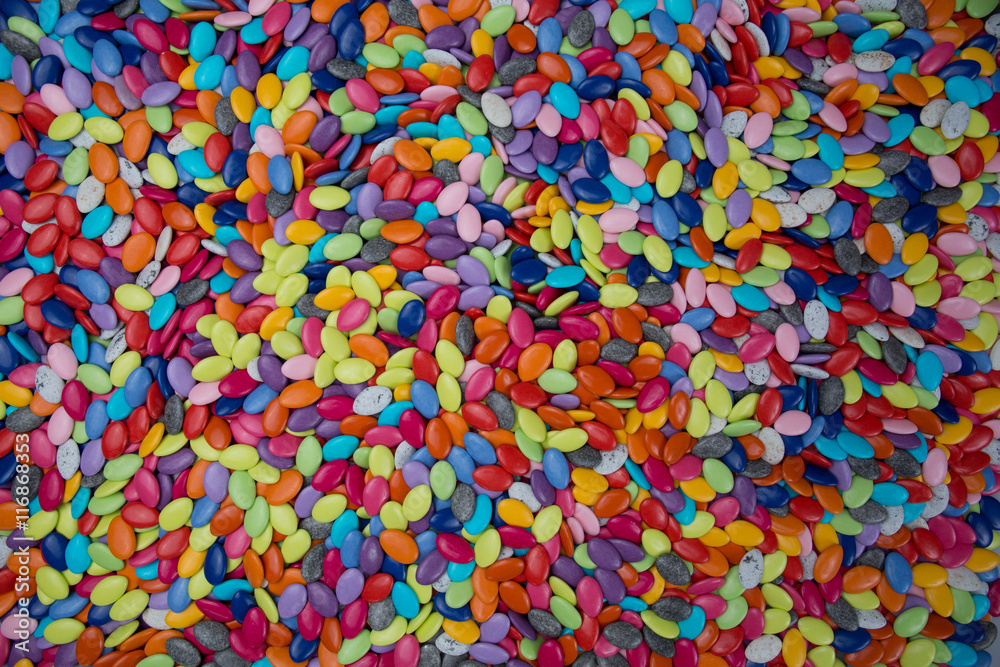 Close-up background of multi colored chocolate candy