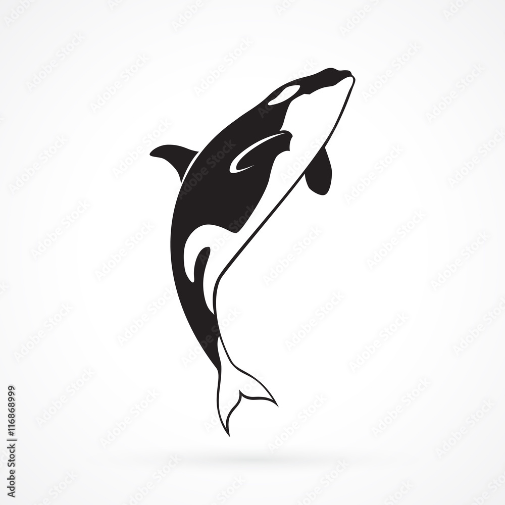 Naklejka premium orca skoki znak na białym tle