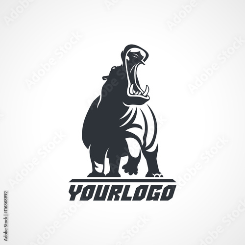 Fotografie, Tablou hippopotamus  logo on white background