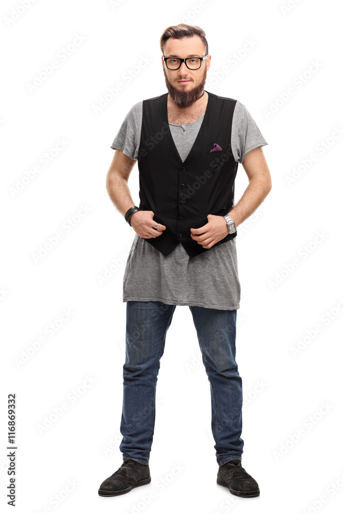 Male hipster with a back vest and glasses Male hipster with a back vest and glasses