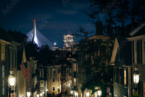 Pleasant Street and the Zakim Bridge in the distance at night, i photo