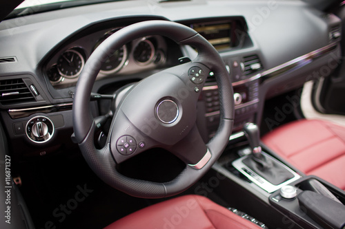 Interior view of car with red interior