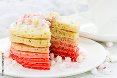 Ombre Japanese style pancakes with marshmallow sauce