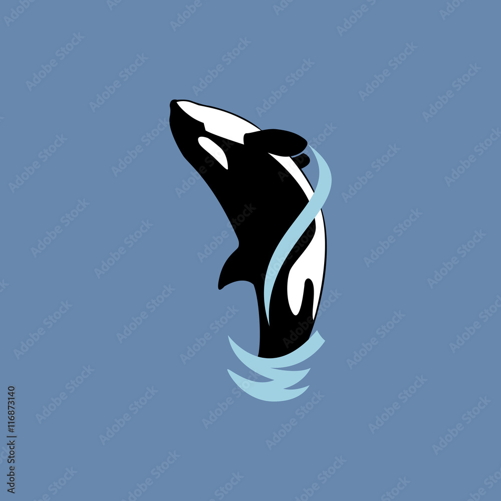 Naklejka premium orca whale jumping on blue background vector illustration
