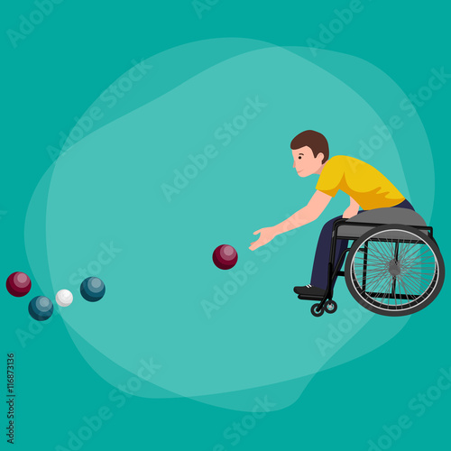 Disabled Athlete On Wheelchair Play Boccia Sport Competition Vector