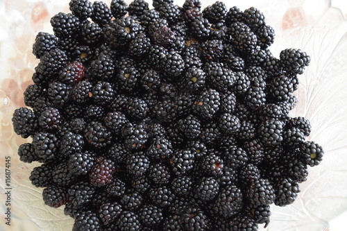 Plate with berries black blackberries