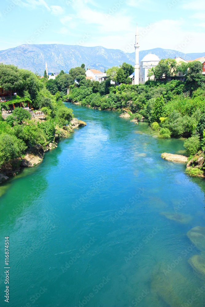 Fototapeta premium Neretva river in Mostar, Bosnia and Herzegovina 