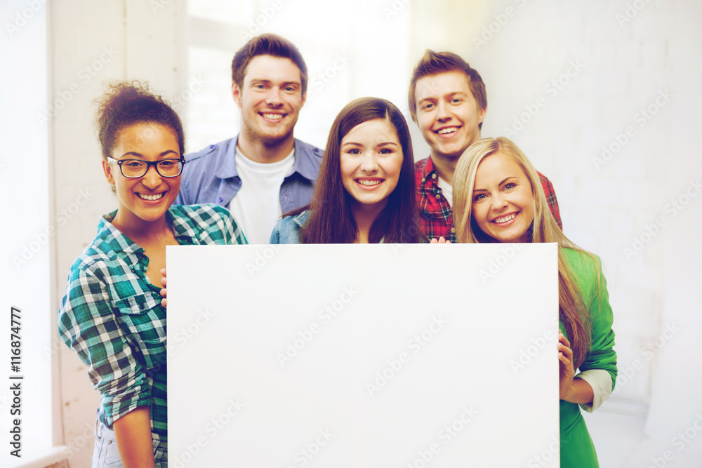 group of students at school with blank board group of students at school with blank board