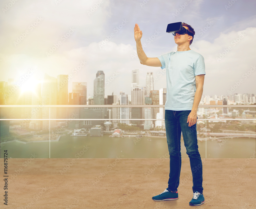 happy man in virtual reality headset or 3d glasses happy man in virtual reality headset or 3d glasses