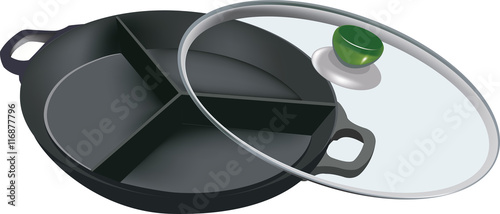 pentola a tre parti con coperchio