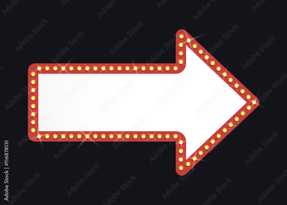 Retro arrow with light bulbs. Isolated on black background. Vector illustration, eps 10. Retro arrow with light bulbs. Isolated on black background. Vector illustration, eps 10.