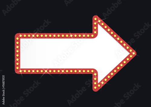 Retro arrow with light bulbs. Isolated on black background. Vector illustration, eps 10.