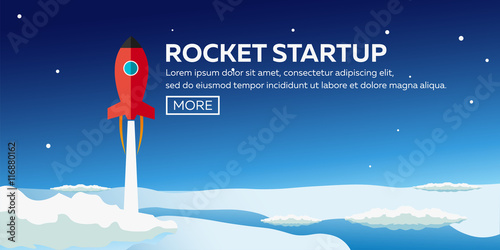 Rocket startup. Business. Rocket ship in a flat style.Vector illustration. Space travel to the moon.Space rocket launch. Project start up and development process.Innovation product,creative idea.