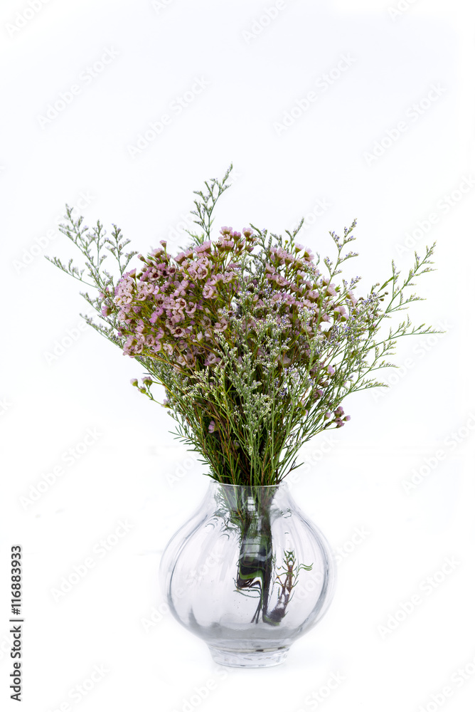 bouquet of flower on glass vase on white isolated background bouquet of flower on glass vase on white isolated background