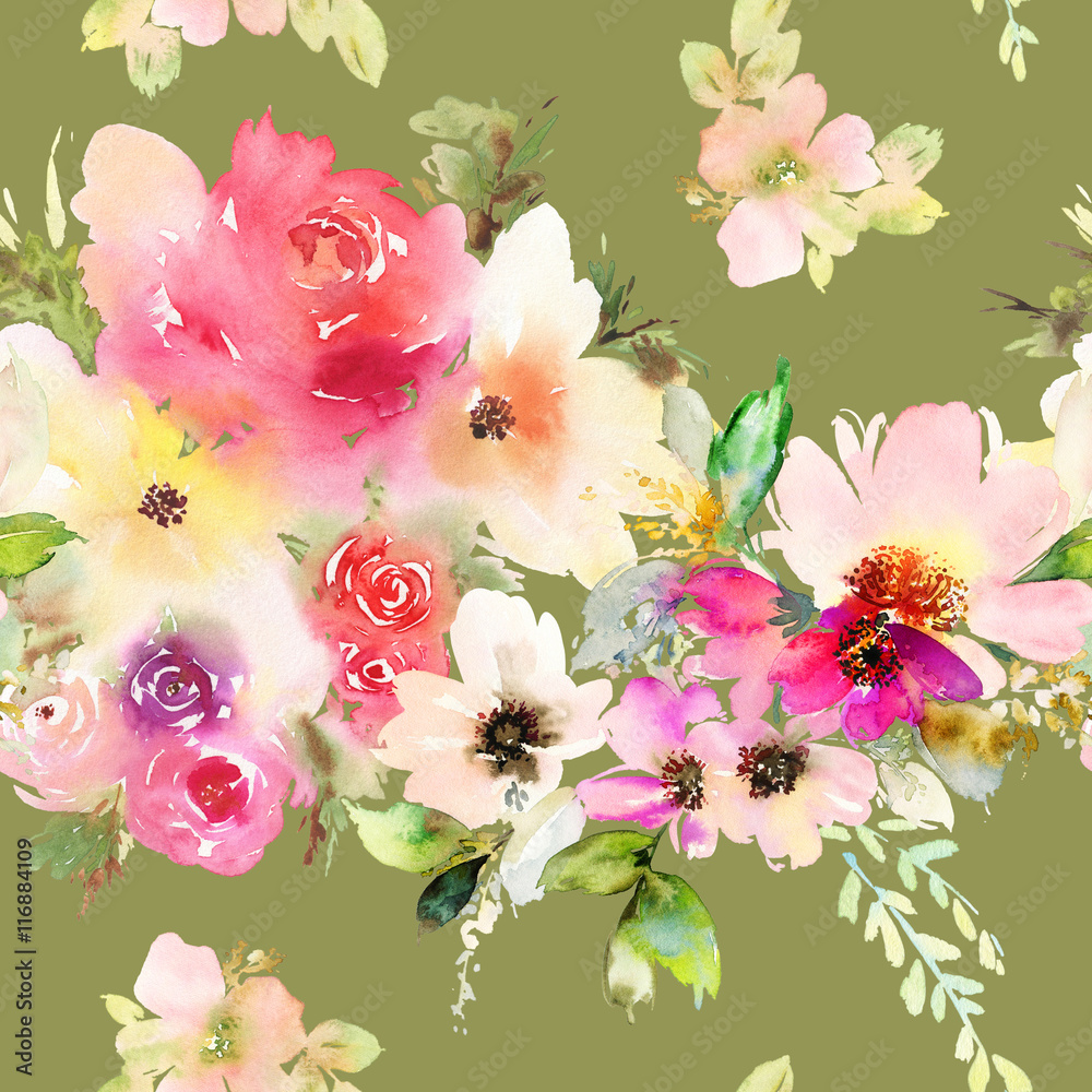 Obraz Wzór z akwarelą kwiatów