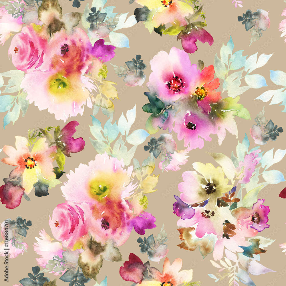 Seamless pattern with flowers watercolor Seamless pattern with flowers watercolor