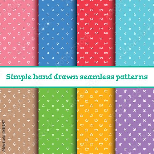 8 vector simple hand drawn seamless patterns.