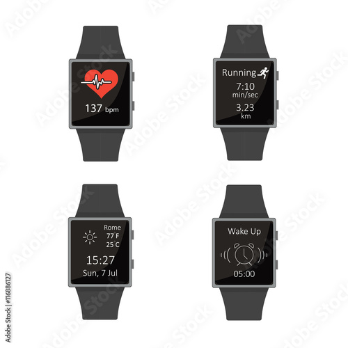 Smart Watch.Icon set. Cartoon style. Flat elements. Vector illustration.