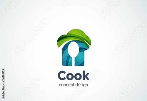 Cook hat with spoon logo template, cooking kitchen concept