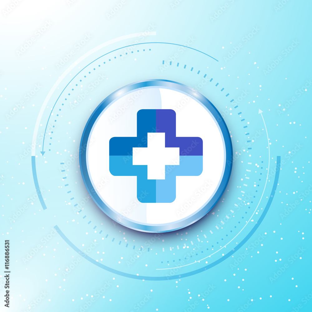 Fototapeta premium abstract medical health care hospital sign metallic circle button blue background innovation concept