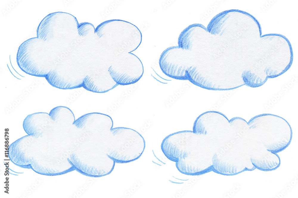 Clouds, drawing by hand crayons. Hatching colored pencil. Strokes spot  Stock Illustration | Adobe Stock