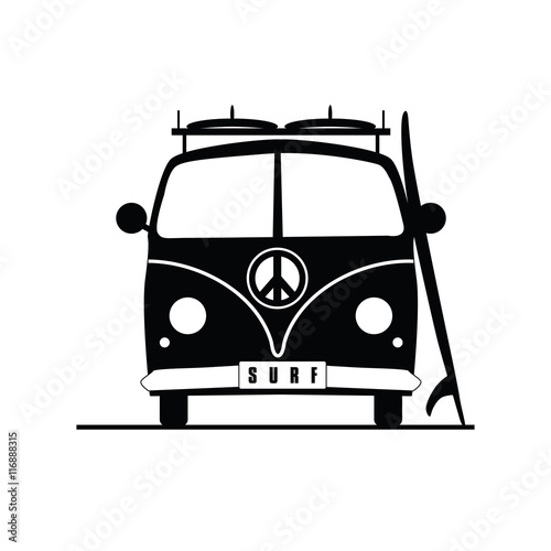 surf vehicle with hippie sign on it in black illustration