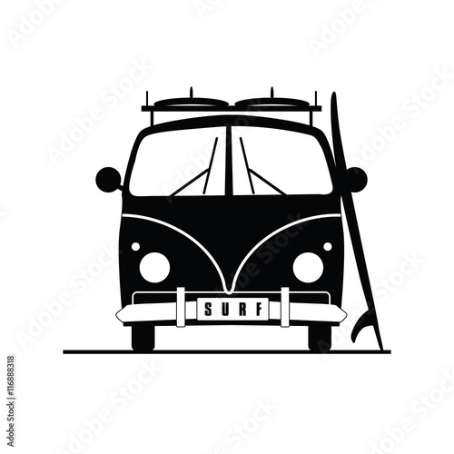 surf vehicle with surboard on it in black illustration