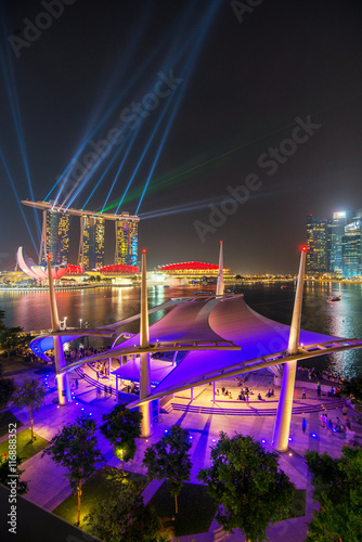 Photography Cityscape of Singapore night in twilight time : Marina Bay view