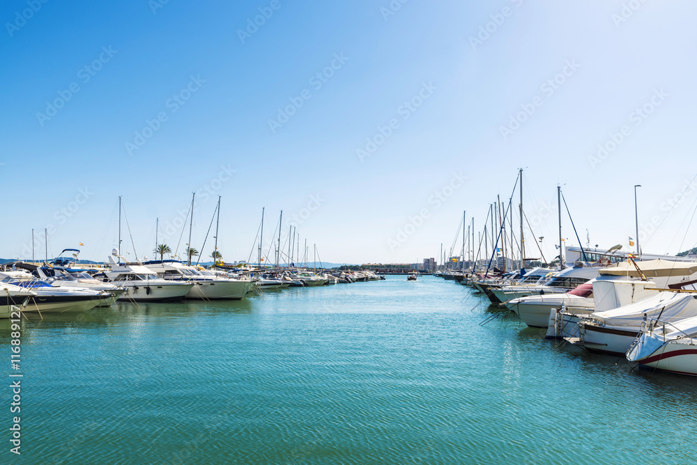 Yachts and sailboats docked at the marina, Spain