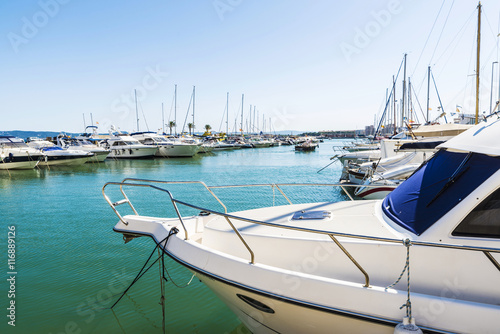 Yachts and sailboats docked at the marina, Spain